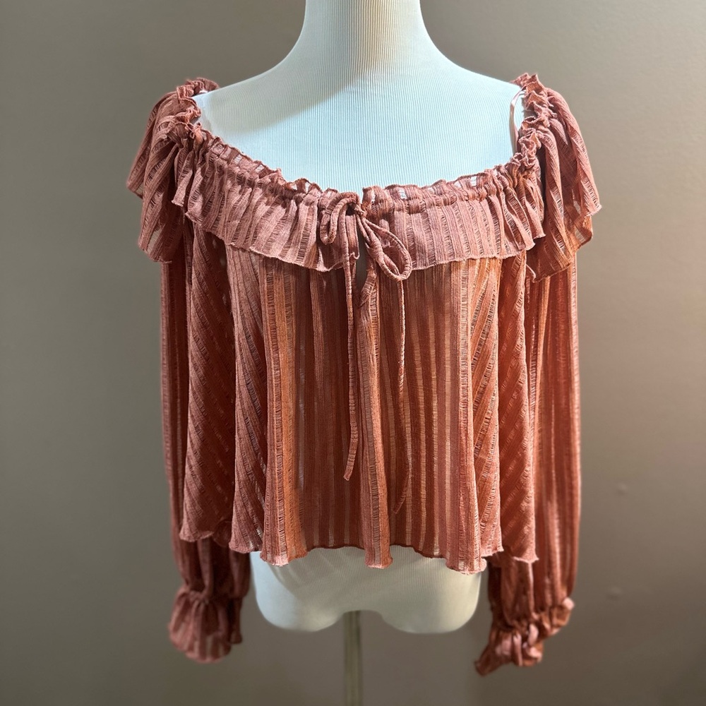 Anthropologie Elegant Off-Shoulder Ruffle Top in Burnt Blush